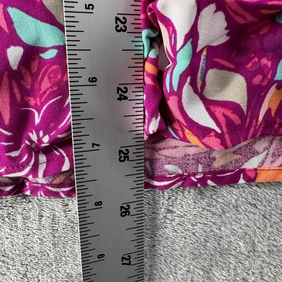 NWOT Denim & Company Magenta Floral Ruffle Button Front Blouse XS Short Sleeve - Picture 5 of 7
